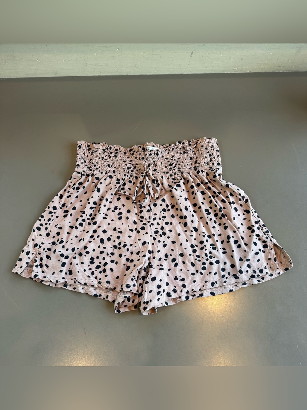 Abercrombie & Fitch High Waist Smocked Shorts with Black Spot Print